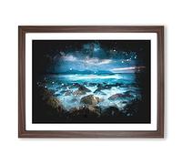 Stormy Evening In Wales Paint Splash Modern Art Framed Print | A2 Walnut Framed Wall Art | Ready to Hang | Modern Landscape Picture | Living Room Bedroom Lounge Office