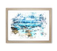 Stormy Evening In Wales Watercolour Modern Framed Print | A3 Oak Framed Wall Art | Ready to Hang | Modern Landscape Picture | Living Room Bedroom Lounge Office