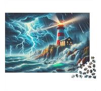 Stormy Lighthouse 1000 Pieces Jigsaw Puzzle Thunder Coast Framable Home Decor Wall Art Thick Premium Cardboard for Family 52x38cm/1000pcs