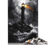 Stormy Lighthouse in Dramatic Monochrome Style Puzzle 1000 Piece Adult Jigsaw Puzzle Puzzles Wooden Puzzles Sustainable Puzzle for Adults | Games 1000pcs (75x50cm)