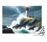 Stormy Lighthouse Scene 1000 Pieces Puzzle ForAdults Kids Beautiful View Lighthouse Stormy Sea Decoration Puzzle Decompression Jigsaw for Men And Women Challenging Puzzles Jigsaw 52x38cm/1000pcs