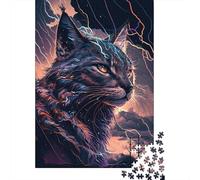 Stormy Night Cat 1000 Piece Jigsaw Puzzle Paper Jigsaw Puzzle for Adults Lightning Scene Puzzle Game for Family Relaxation Focus Gift 52x38cm/1000pcs