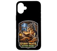 Stormy Night Cozy Dragon Reading Fantasy Creature Case for iPhone 16 Plus