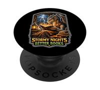 Stormy Night Cozy Dragon Reading Fantasy Creature PopSockets Adhesive PopGrip