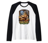 Stormy Night Cozy Dragon Reading Fantasy Creature Raglan Baseball Tee