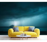 Stormy Ocean Lightning Wall Mural - Dramatic Dark Sky & Sea Thunderstorm Wallpaper for Living Room, Bedroom, Moody Home Decor, Removable Self-Adhesive 250x195cm (Not Self-Adhesive)
