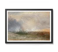 Stormy Sea Breaking On A Shore Joseph Mallord William Turner Print, Classic Art Painting Print, Romanticism Art Exhibition Wall Art, Vintage Home Decor Picture, A4 (Black Frame) - 32.7x24.1cm