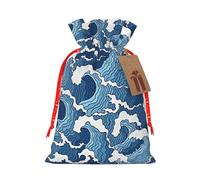 (Stormy Sea) Burlap Gift Bags With Drawstring, M Size Holiday Present Goody Bags For Xmas Party