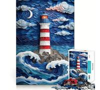Stormy Sea Lighthouse Art Jigsaw Puzzle for Adults 1000 Pieces Mind Exercise Toy Together Fun Precision Cut Unique Gift 50x75cm