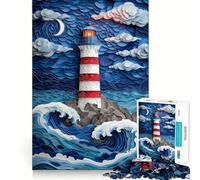 Stormy Sea Lighthouse Art Jigsaw Puzzle for Adults 1000 Pieces Mind Exercise Toy Together Fun Precision Cut Unique Gift 38x26cm