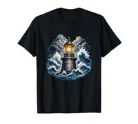 Stormy Sea Lighthouse Ocean Waves Coastal Beacon T-Shirt