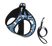 Stormy Sea Print Small Dog Harness And Leash Set, Adjustable Soft Vest With 360° Reflective Straps For Cats Puppy