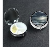 Stormy Sea Round Pill Box 3 Compartment Cute Travel Pill Organizer Case Portable Medicine Vitamin Organizer Metal Pill Case for Women Men Travel Unique Gift