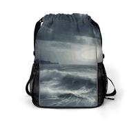 Stormy Sea Sports Drawstring Backpack,Packsack with Shoe Compartment And Wet Proof Pocket for Youth