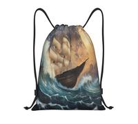Stormy Seas, Sailing Ship, Dramatic Sunset, Waves Crashing, Classic Painting Drawstring Bag String Bags Portable Waterproof Gym Bag For Swim Holiday Running 36X42Cm