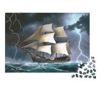 Stormy Ship Sailing 100% Recycled Cardboard Sailing Ship in Thunderstorm 1000Pc Jigsaw for Adults & Kids Unique Beautifully Illustrated 38x26cm/1000pcs