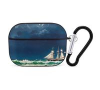 Stormy Waves Vintage Sailboat AirPods Pro Protective Case Cute Earphone Protective Covers with Keychain Ring - Compatible with AirPod Pro 2nd / 1st Generation