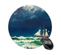 Stormy Waves Vintage Sailboat Mouse Pad Round Laptop Mouse Mat Cute Computer Mousepad Keyboard Pad Non-Slip Desk Pads for Gaming Office Work Home