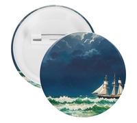 Stormy Waves Vintage Sailboat Tinplate Badge Personalized Round Brooch Large Craft Button Suitable for Teachers, Nurses, Doctors, Staff, Party Gift Accessories, 1Pcs, Plastic, plastics