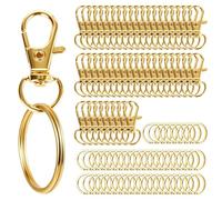 StorSpice Set of 100 Key Rings Craft Gold: 50 Carabiner Hooks with Swivel & 50 Key Rings for DIY, Robust Craft Keyrings for Jewellery Making, Lanyards