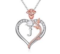 STORUP Mothers Day Gifts - Heart Initial Necklaces for Women Teen Girls, Rose Heart Initial Necklaces for Women Jewelry Birthday Mothers Day Gifts for Mom Wife Grandma Sister Daughter Her, Brass, No