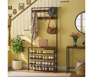 Storvo Coat Rack Stand With 5 Tier Shoe Bench in Brown Storvo Brown