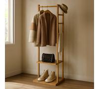 STORVO Narrow Wooden Clothes Rail With 2 Shelves
