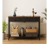 Storvo Slim Console Table with 3 Non-woven Drawers in Brown Storvo Brown