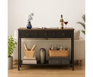 Storvo Slim Console Table with 3 Non-woven Drawers in Brown Storvo Brown