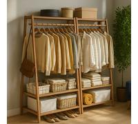 Storvo Wooden Clothes Rack | Open Wardrobe With Shoe Storage in Light Brown Storvo Light Brown