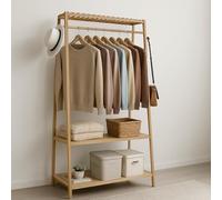 STORVO Wooden Clothes Rail, Clothes Rack With Shoe Storage, Garment Rack, Open Wardrobes For Bedroom, Freestanding Clothes Rail, Clothes Storage