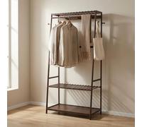 STORVO Wooden Clothes Rail, Clothes Rack With Shoe Storage, Garment Rack, Open Wardrobes For Bedroom, Freestanding Clothes Rail, Clothes Storage Walnut