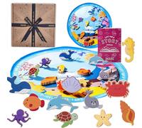 Story Book Play Mat by Jaques of London | Kids Story Bag Play Set with Sea Animal Toys | Wooden Toys for 1 2 3 Year olds | Kids Book with Wooden Animal Toys | Since 1795