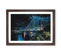 Story Bridge in Brisbane Australia Painting Framed Print | A2 Walnut Framed Wall Art | Ready to Hang | Modern Cityscape Picture | Living Room Bedroom Lounge Office