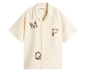 Story mfg. Men's Embroidered Greetings Shirt Ecru Clover Embroidery