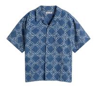 Story mfg. Men's Hand Block Printed Greetings Shirt Indigo Resist Large