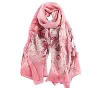 STORY OF SHANGHAI Women's Mulberry Flower Print Large Silk Shawl Scarf Wraps 68 * 43 Inches,Brilliant Pink Flower
