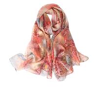 STORY OF SHANGHAI Women's Mulberry Flower Print Large Silk Shawl Scarf Wraps 68 * 43 Inches,Brilliant Red Flowers