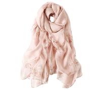 STORY OF SHANGHAI Women's Mulberry Flower Print Large Silk Shawl Scarf Wraps 68 * 43 Inches,Pale Pink Flower