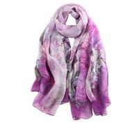 STORY OF SHANGHAI Women's Mulberry Flower Print Large Silk Shawl Scarf Wraps 68 * 43 Inches,Purple Pink Lily