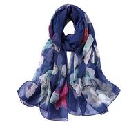 STORY OF SHANGHAI Women's Mulberry Flower Print Large Silk Shawl Scarf Wraps 68 * 43 Inches,Purple White Flower