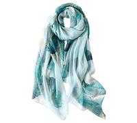 STORY OF SHANGHAI Women's Mulberry Flower Print Large Silk Shawl Scarf Wraps 68 * 43 Inches,Turquoise Leaf
