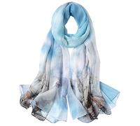 STORY OF SHANGHAI Women's Mulberry Flower Print Large Silk Shawl Scarf Wraps 68 * 43 Inches,Waterfront Vessel
