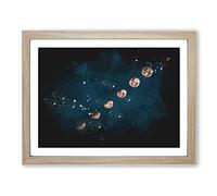Story Of The Moon Paint Splash Modern Art Framed Print | A3 Oak Framed Wall Art | Ready to Hang | Modern Space Picture | Living Room Bedroom Lounge Office