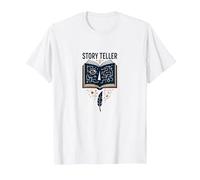 Story Teller Magical Book Quill Literary T-Shirt, Men, White, 4XL