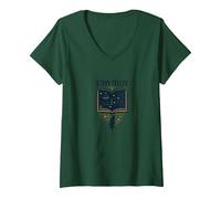 Story Teller Magical Book Quill Literary V-Neck T-Shirt, Women, Forest Green, L