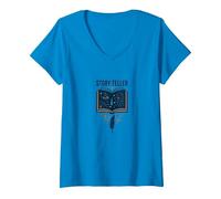 Story Teller Magical Book Quill Literary V-Neck T-Shirt, Women, Sapphire, S