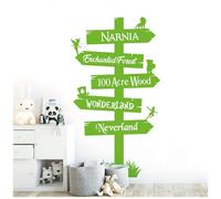 Storybook Signpost Children Wall Sticker - Narnia Neverland Wonderland Enchanted Forest 100 Acre Wood [Medium] [Lime]