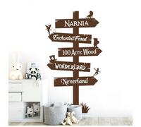 Storybook Signpost Children Wall Sticker - Narnia Neverland Wonderland Enchanted Forest 100 Acre Wood [XLarge] [Chocolate]