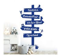 Storybook Signpost Children Wall Sticker - Narnia Neverland Wonderland Enchanted Forest 100 Acre Wood [Large] [Mid Blue]